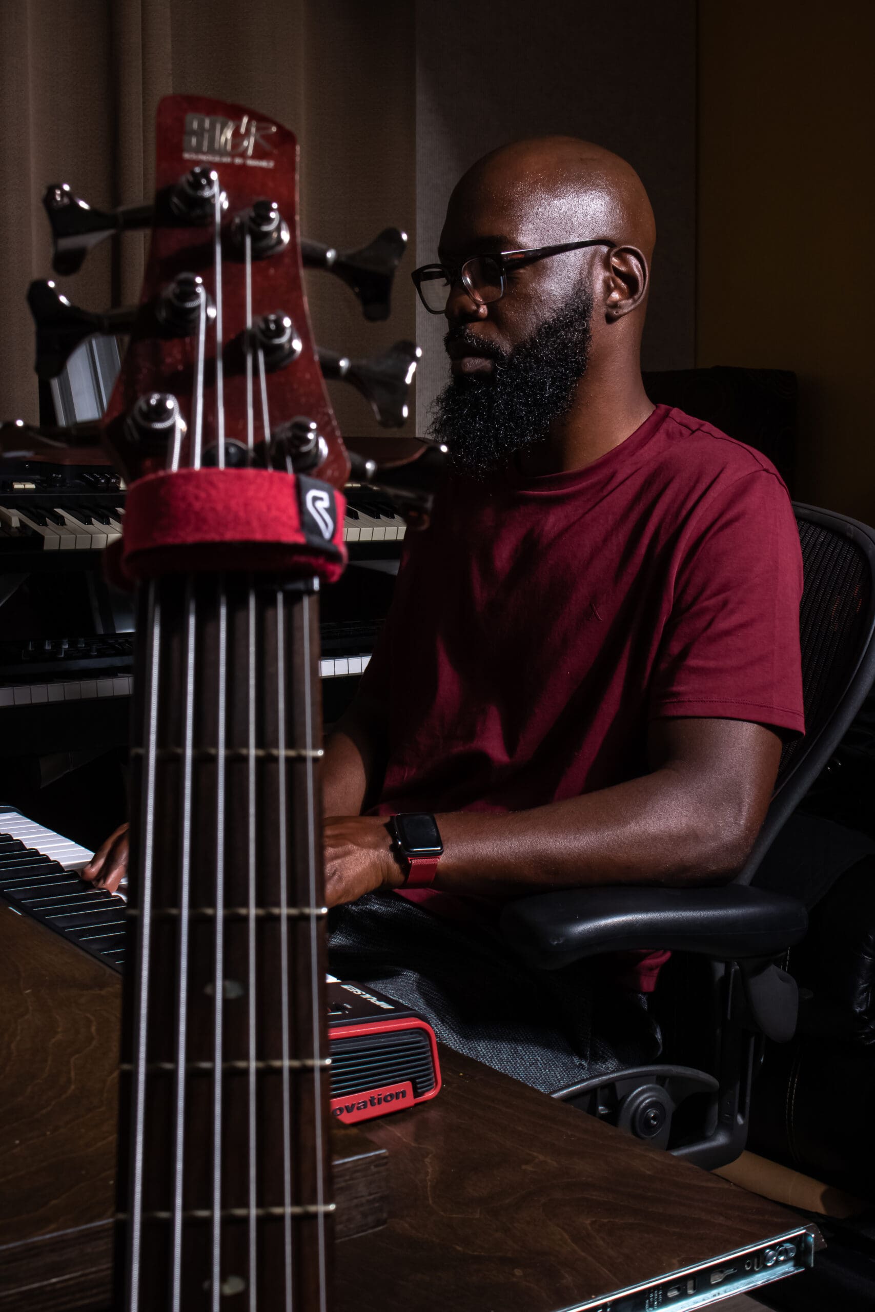 Samuel Hill playing keyboard at Vivid Tempo Studio in Crestview Florida